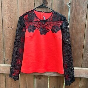 Clover Canyon Neoprene Floral Black Red Lace Top Sz XS